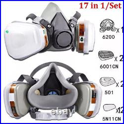 17in1 Half Face Gas Mask Facepiece Spray Painting Respirator Safety Kit For 6200