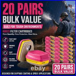 20 Pairs 60923 Organic Gas Cartridge Filters Replacement Compatible with 3M Mask
