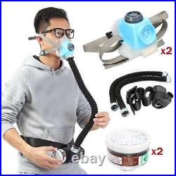 2pcs Electric Constant Flow Air Supplied Fed Respirator Half Face Gas Mask Pump