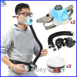 2pcs Electric Constant Flow Air Supplied Fed Respirator Half Face Gas Mask Pump