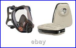 3M 6900 & 2 6001 FULL FACE PPE Respirator Gas Mask Auto Painting Spraying LRG