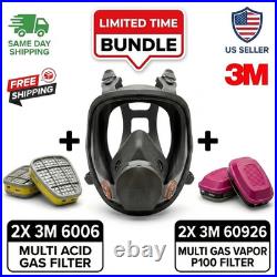 Bundle 3M 6900 LARGE FULL FACE RESPIRATOR MASK & 2 60926 GAS VAPOR+2 6006 Filter
