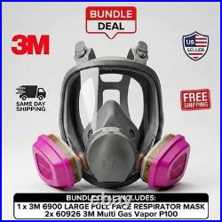 Bundle 3M 6900 LARGE FULL FACE RESPIRATOR MASK & 2 60926 MULTI GAS CARTRIDGE