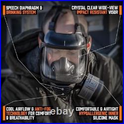 CBRN Full Face Gas Mask with Drinking System Reusable Respirator, 2 Piece Set