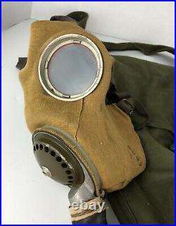 Canadian VTG WWI 1942 Mark IV Canvas Covered GI Box Respirator Gas Mask WW2