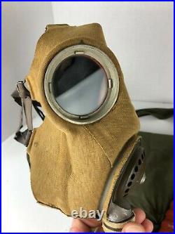 Canadian VTG WWI 1942 Mark IV Canvas Covered GI Box Respirator Gas Mask WW2