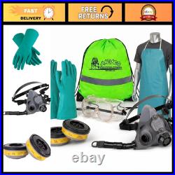 Chemical Protection Kit Apron, Respirator, Safety Gloves & Goggles Set