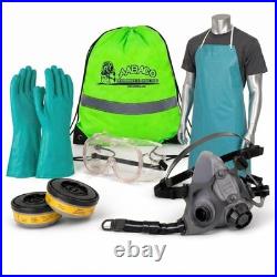 Chemical Protection Kit Apron, Respirator, Safety Gloves & Goggles Set