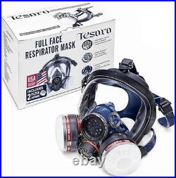 Ergonomic Full Face Respirator Mask Includes 2 Cartridges for Chemical Safety