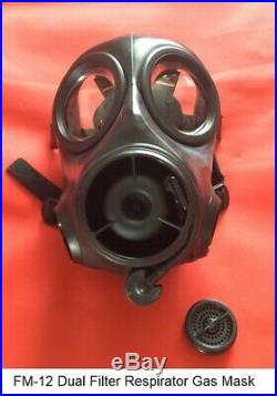 FM-12 Dual Filter Respirator Gas Mask Size 1 Date 2005+2 New Filters 2036 +Bag