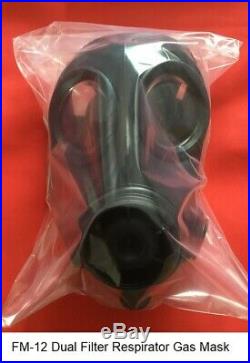 FM-12 Dual Filter Respirator Gas Mask Size 2 Date 2004+2 New Filters 2036 +Bag