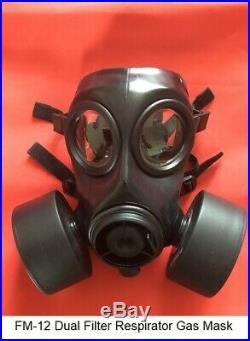 FM-12 Dual Filter Respirator Gas Mask Size 2 Date 2009 + 1 New Filters 2036 +Bag