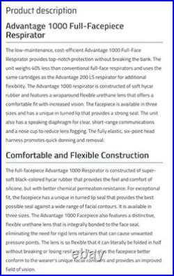 FULL FACE RESPIRATOR, Advantage 1000 Series, Reusable Gas Mask, Medium PN 80540