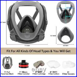 Full Face Gas Mask, Paint Mask, with 40Mm Activated Carbon Filter, Reusable Resp