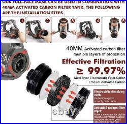 Full Face Gas Mask Reusable Respirator w Activated Carbon Filter for Chemicals