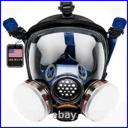 Full Face Organic Vapor Respirator and Gas Mask with 2 Threaded P-A-1 Replacemen