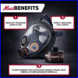 Full Face Respirator Mask 40mm Activated Charcoal Filter Anti-Fog Airtight Seal