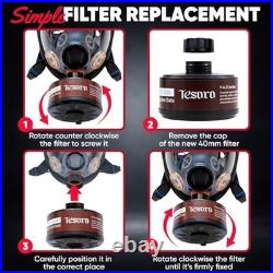 Full Face Respirator Mask 40mm Activated Charcoal Filter Anti-Fog Airtight Seal