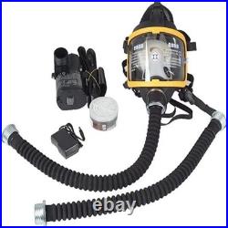 Full-face supplied-air respirator with portable battery-powered pump and replace