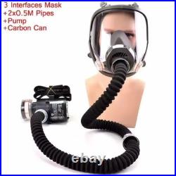 Full-face supplied-air respirator with portable battery-powered pump and replace
