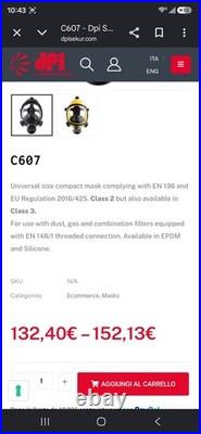 Italian Sekur C607 MKII CE0426 M/1072 One Size Respirator/ Protective / Gas Mask