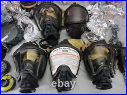 Lot of 5 MSA Full Face Respirator Gas Masks with Filter Canisters & More! NOS LOT