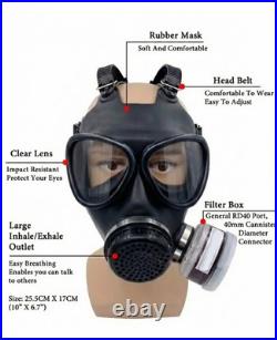 M87 Full Face Gas Mask Heavy Rubber Respirator 40mm RD40 Port Wide View Lens UK