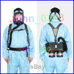 New Electric Supplied Air Fed Full Face Gas Mask Respirator System Two Air Inlet