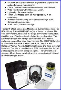 North safety 5400 54501 CBRN Gas mask Respirator with2 filters EXP 2030 40mm NATO