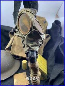 Original US WWI Gas Mask Complete Carry Bag Respirator & Doughboy Helmet