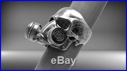 Skull Gas Mask Respirator Halloween Bikers Hip-Hop Ring in 925 Sterling Silver