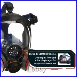 Smoke Black Full Face Organic Vapor Respirator and Gas Mask with 2 Threaded P-A