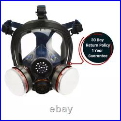 Smoke Black Full Face Organic Vapor Respirator and Gas Mask with 2 Threaded P-A