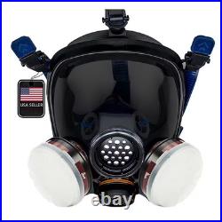 Smoke Black Full Face Organic Vapor Respirator and Gas Mask with 2 Threaded P-A