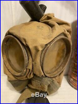 VTG WW1 SMALL BOX Gas Mask Respirator, FULL TANK, Canvas Bag, User Cards, A++EUC