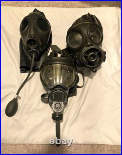Vintage Gas Masks. 1986 British Avon S10, 1990 Belgian BEM-4GP, 1970 Israeli 4A1