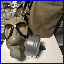 Vintage Korea War US Army 1952 M9A1 Gas Mask and Respirator with Bag ML