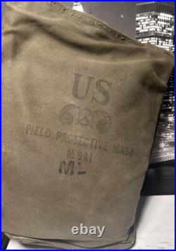 Vintage Korea War US Army 1952 M9A1 Gas Mask and Respirator with Bag ML