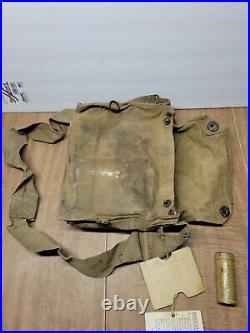 Vintage Original WWI WW1 Gas Respirator Mask With Canister & Haversack Bag Lot