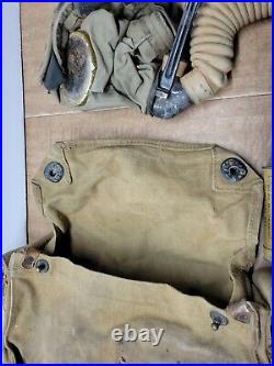 Vintage Original WWI WW1 Gas Respirator Mask With Canister & Haversack Bag Lot