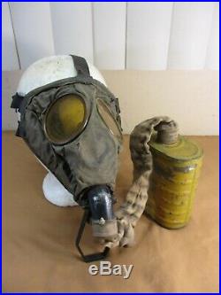 Vintage WWI Era English Model Canvas Gas Mask Respirator & Tank