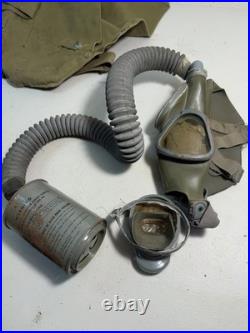 WWII 1942 US Navy USN Mark IV Gas Mask Respirator Filter Carrier Complete