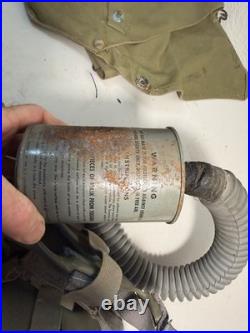 WWII 1942 US Navy USN Mark IV Gas Mask Respirator Filter Carrier Complete