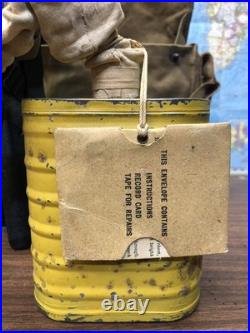 WWI M1918 US & UK SBR Gas Mask & Carry Bag Small Box Yellow Can Respirator RARE