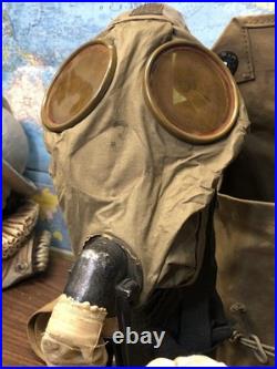 WWI M1918 US & UK SBR Gas Mask & Carry Bag Small Box Yellow Can Respirator RARE